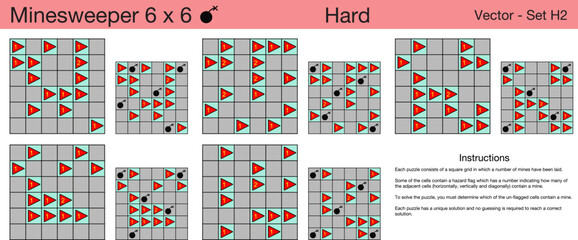 5 Hard Minesweeper 6 x 6 Puzzles. A set of scalable puzzles for kids and adults, which are ready for web use or to be compiled into a standard or large print activity book.
