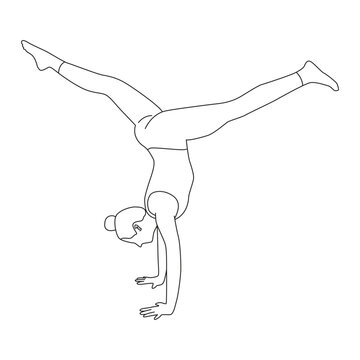 recommend clip art: Line art of woman doing Yoga in handstand split pose vector