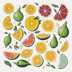 Mix of citrus fruit, Illustration with white background, Vector Art Style, generative AI