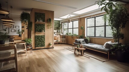 Fototapeta na wymiar modern living room, eco friendly system. Generative ai