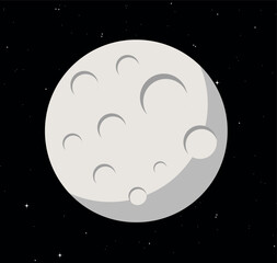 Full moon with black sky and stars, Moon in flat design style. Vector illustration