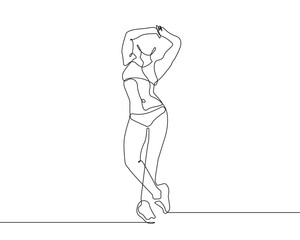 Woman Sport Pose One Line Drawing. Female Sport Concept Minimalist Drawing. Running Line Art Modern Minimal Drawing Trendy Illustration Continuous Line Art. Vector EPS 10