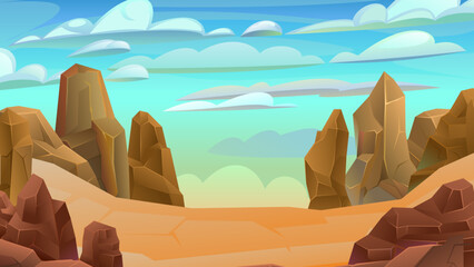 Rocks cliffs stone. High place. Landscape mountainous. Natural land desert. Cartoon style illustration. Vector.