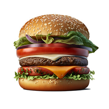 delicious burger with sesame bun, fresh ingredients clip art preview