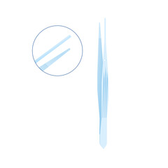 Dental Steel Tissue Pliers. Close up Detailed Circle. Dental Oral Tool. Modern Flat Vector Illustration.