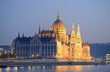 Fototapeta na wymiar View of Hungarian Parliament Building with night lighting, Budapest.