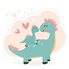 Cute children's illustration. Mom and baby. Funny animals. Design for postcards, covers, banners, posters, packaging