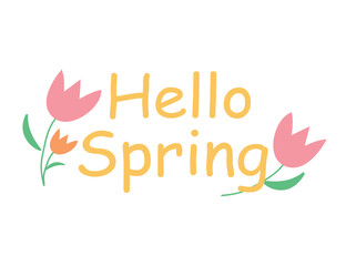Concept Spring Easter flowers hello spring title. This vector illustration depicts a beautiful spring scene with colorful flowers and a flat design. Vector illustration.