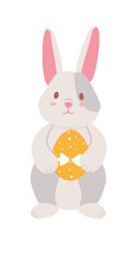Concept Spring Easter rabbit bunny with an egg. This flat illustration concept is ideal for web design and other digital applications, with a vector design. Vector illustration.