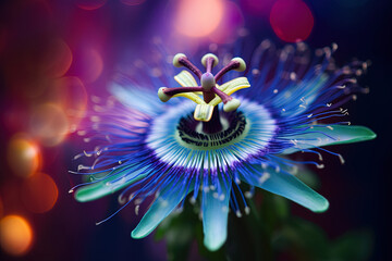 Blue passion flower. Passiflora caerulea. Big beautiful flower - obrazy, fototapety, plakaty
