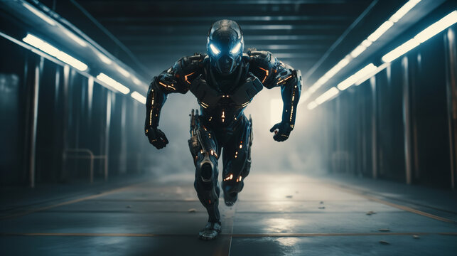 Futuristic and Dynamic: Cyborg Running Fast Photos for Your Creative Projects