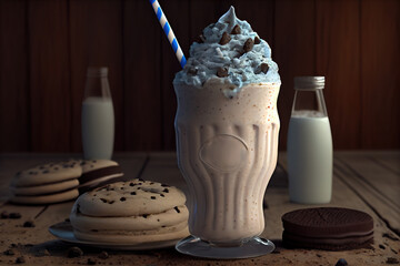 Cocoa milk smoothie Sweet delicious milkshake with cookies. Generative Ai