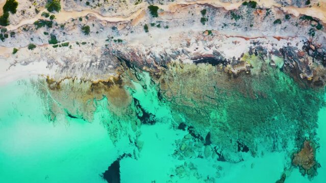 Aerial view of the coastline in Formentera, Cal&oacute; d'Es Mort