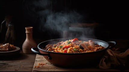 Jambalaya, American Creole and Cajun rice dish, generative ai