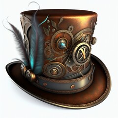 Steampunk vintage top hat with feathers. Generative AI
