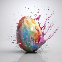 Obraz na płótnie Canvas Painted Easter egg with colourful paint splash isolated, Generative AI