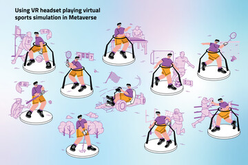 Fototapeta na wymiar Using VR headset playing virtual sports simulation in Metaverse