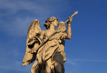 Ponte Sant'Angelo Bridge Statue of an Angel Holding a Spear in Rome, Italy