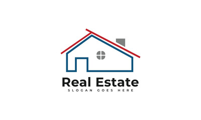 Construction logo with line art style, building, unique, Premium Vector