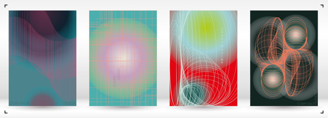 Minimal Minimal Geometric Vector Poster Design with Lines and Gradient Colorful Circles. Collection of Abstract Backgrounds for Covers, Flyers, Templates, Booklets, Cards, Brochures, Branding, etc.