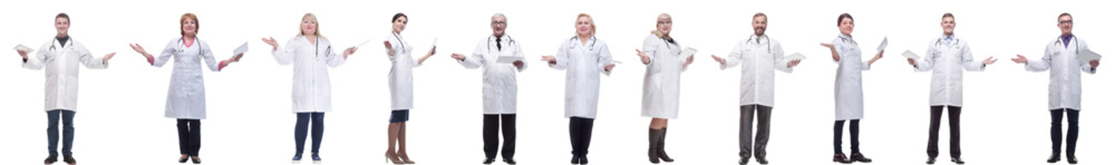 group of doctors with clipboard isolated on white