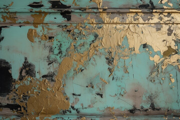 Gold and pale green paint and metal texture background - Generative AI