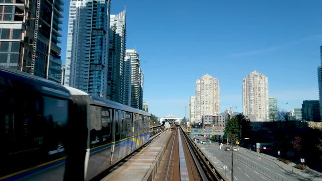 Vancouver SkyTrain new Canada Line to Surrey. home rails train sky train road trip traffic big city life convenience comfort blue sky nice weather