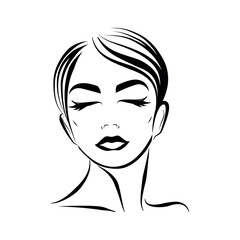 Portrait of a Girl. Style, beauty, fashion, cosmetics. Silhouette. Vector. Linear drawing on white background. Logo, badge, for business, beauty salon, hairdressing salon, cosmetology.
