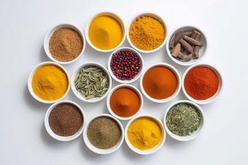 spices and herbs on white background