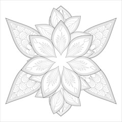 Colouring Page for Adult for Fun and Relaxation. Hand Drawn Sketch for Adult Anti Stress. Decorative Abstract Flowers in Black Isolated on White Background.-vector