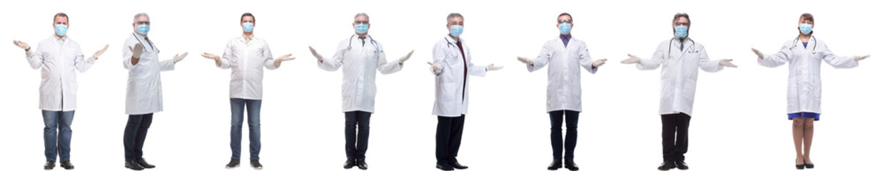 group of doctors in mask isolated on white