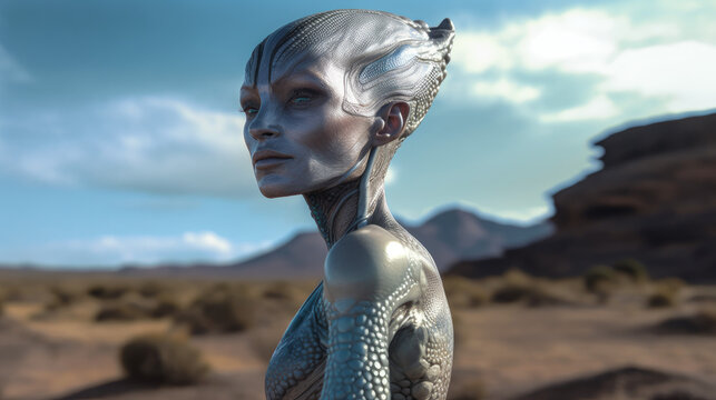 A georgeous alien woman on an alien planet, generative ai