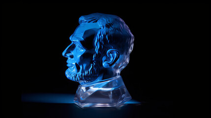 Abraham lincoln head made out of flass with blue color, generative ai