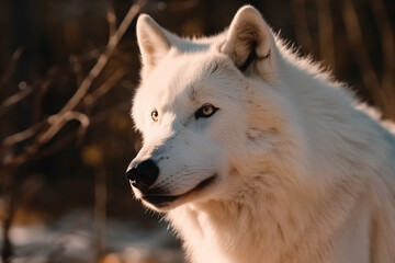 Fototapeta premium The Arctic white wolf or polar wolf portrait