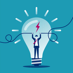 Businessman looking for a new idea. Connect idea. Business solution. Vector illustration flat design. Isolated on background.