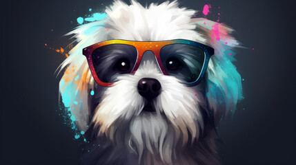Cute dog head wearing glasses in a lot of colors, generative ai