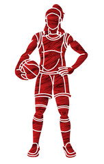 Basketball Female Player Action Cartoon Sport Graphic Vector
