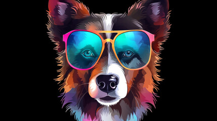 Cute dog head wearing glasses in a lot of colors, generative ai