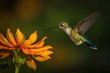 Fototapeta premium Colourful hummingbird feeding on flowers