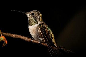 Fototapeta premium Colorful hummingbird sitting on twig
