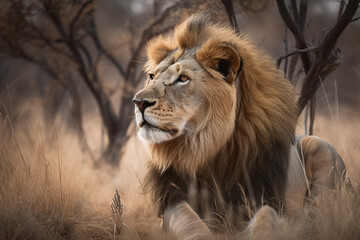 Portrait of the african lion close up