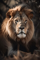 Naklejka na ściany i meble Portrait of the african lion close up
