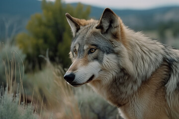 Fototapeta premium Сlose-up portrait of a eurasian grey wolf