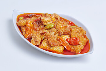 Sambal goreng krecek with shrimp and petai, famous indonesian traditional food, isolated