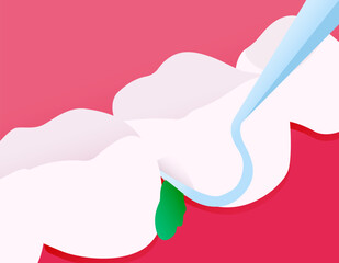 Fine Dental Pick. Cropped White Teeth with Green Leaf. Modern Flat Vector Illustration.