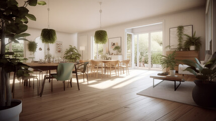 Fototapeta premium Interior of modern kitchen with a lot of light, generative ai