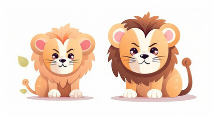 Kawaii lion vectorial on white background, generative ai