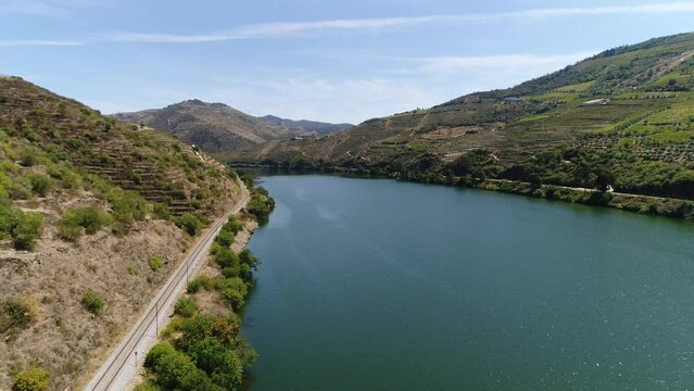 railways on the banks of the famous douro river Aerial View