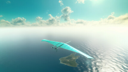 Landscape skyview with futuristic plane, generative ai