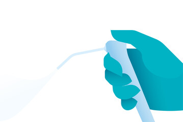 Cropped Hand in Blue Gloves Holding Air Water Syringe. Dental Oral Tool. Modern Flat Vector Illustration.